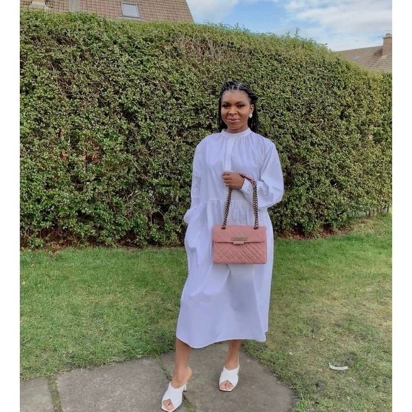 NWT H&M White poplin 100% cotton oversized dress with statement sleeves Size M - Picture 2 of 9